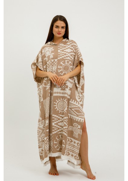 Müslin Panço Etnik Kimono Pamuklu Jakarlı Bornoz Kaftan Sabahlık