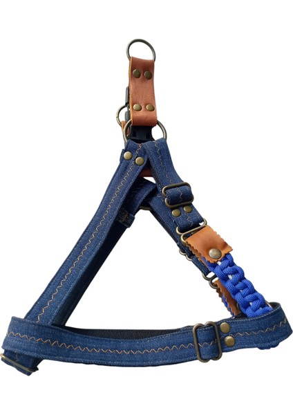 Köpek Göğüs Boyun Tasma Seti Kot Deri Göğüs ÖLÇÜSÜ:45-80CM BOYUN:34-46CM Ayarlı Dog Harness Tb5-24