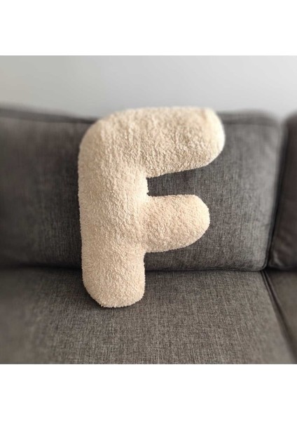 Pufftable Peluş F Harf Yastık, Dekoratif Kırlent, Kuzu Teddy Kumaş, Büyük Boy , Tüm Harfler ,boncuk Elyaf Dolgu fırsatları