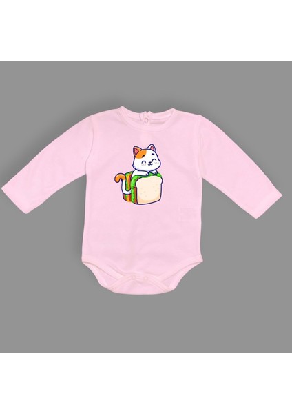 Baskılı Tost Kedi Bebek Çıtçıtlı Body - MNK0660-PEMBE-18 Ay
