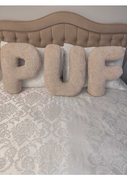 Pufftable Peluş P Harf Yastık, Dekoratif Kırlent, Kuzu Teddy Kumaş, Büyük Boy , Tüm Harfler ,boncuk Elyaf Dolgu indirimleri