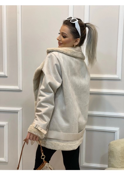 Ipek Içi Yumoş Full Kürklü Belden Kemerli Süet Mont modelleri