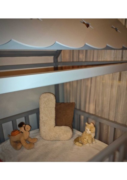 Pufftable Peluş L Harf Yastık, Dekoratif Kırlent, Kuzu Teddy Kumaş, Büyük Boy , Tüm Harfler ,boncuk Elyaf Dolgu