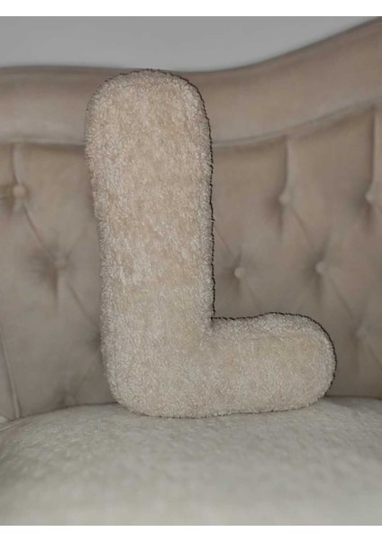 Pufftable Peluş L Harf Yastık, Dekoratif Kırlent, Kuzu Teddy Kumaş, Büyük Boy , Tüm Harfler ,boncuk Elyaf Dolgu modelleri