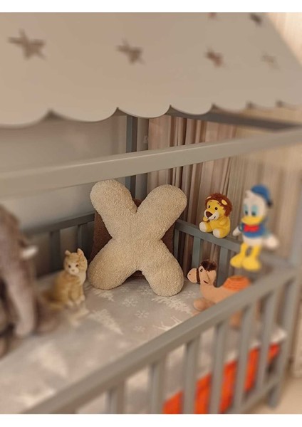 Pufftable Peluş x Harf Yastık, Dekoratif Kırlent, Kuzu Teddy Kumaş, Büyük Boy , Tüm Harfler ,boncuk Elyaf Dolgu