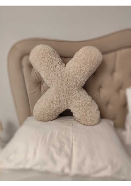 Pufftable Peluş x Harf Yastık, Dekoratif Kırlent, Kuzu Teddy Kumaş, Büyük Boy , Tüm Harfler ,boncuk Elyaf Dolgu modelleri