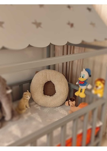 Pufftable Peluş O Harf Yastık, Dekoratif Kırlent, Kuzu Teddy Kumaş, Büyük Boy , Tüm Harfler ,boncuk Elyaf Dolgu
