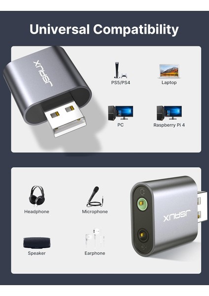 DM0003 Harici Ses Kartı Için Usb-A'dan 3,5 Mm'ye Çevirici Mikrofon ve Ses Adaptör