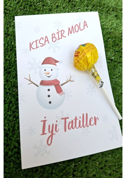 10 Adet Sömest Hediyesi - Iyi Tatiller Kardan Adam Kartlı Lollipop Şeker - Okul Hediye Karne Hediye modelleri