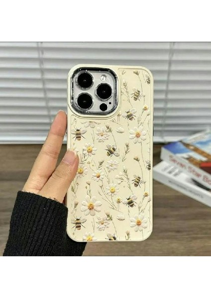 iPhone 14 Pro Sevimli Ve Şık Çiçek Arı Desenli Silikon Cep Telefonu Kılıfı