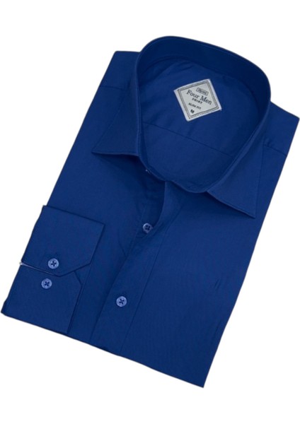 Slim Fit Dar Kesim Düz Pamuk Saten Erkek Gömlek