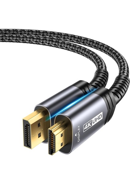 4K Displayport Dp To HDMI Kablo Adaptörü 2mt Dp HDMI UHD 4K@30Hz/2K@60/1080P@120 Naylon Dp - Hdtv Tek Yönlü Kablo Dell, Projektör, Masaüstü, Amd, Nvıdıa, Lenovo, Hp, Thinkpad Uyumlu CV0047