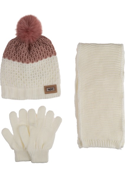 9-15 Yaş Garson 3'lü Takım Kız Atkı, Eldiven ve Şapka Set Içi Polarlı