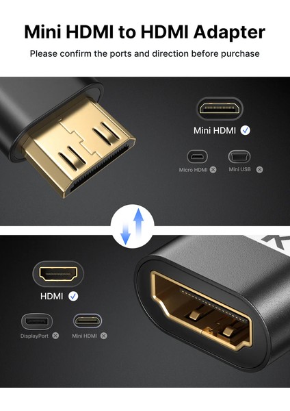 CV0037 Mini HDMI - HDMI Adaptörü Mini HDMI To HDMI Kablosu 4K 60Hz Hdr 3D 18GBPS Dolby, Dslr, Video Kamera, Grafik Kartı, Raspberry Pi Zero W, Dizüstü Bilgisayar, Tablet, Hdtv, Projektör ile Uyumlu