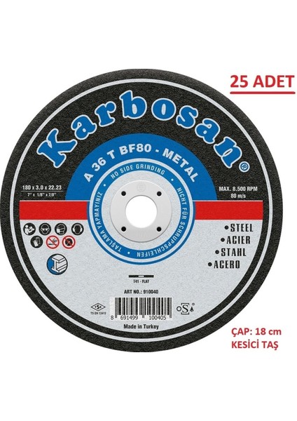 Metal Kesme Taşı 180X3.0 - 25 Adet