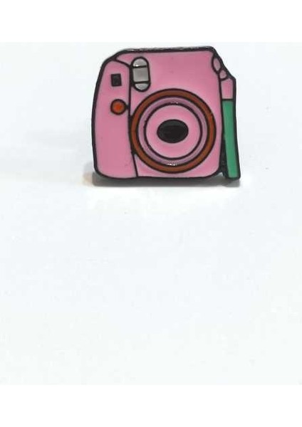 Pembe Fotoğraf Makinesi Rozet. Mineli, Metal. Kadın Broş, Pin.