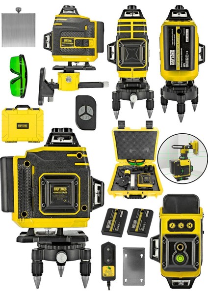 Şarjlı Çift Akülü Profesyonel 4 Köşe 4×360 16 Satır Yeşil Çizgi Lazer Hizalama