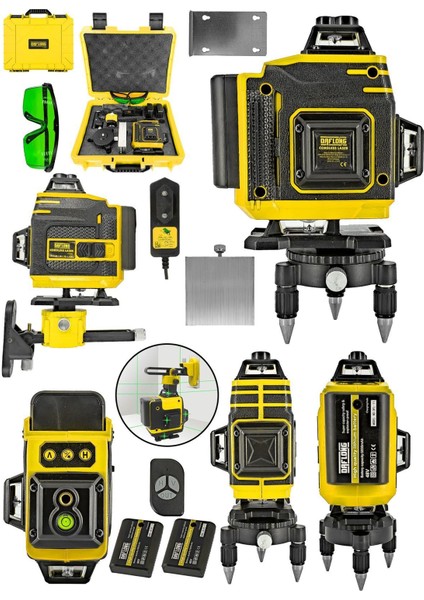 Şarjlı Çift Akülü Profesyonel 4 Köşe 4×360 16 Satır Yeşil Çizgi Lazer Hizalama fiyatları