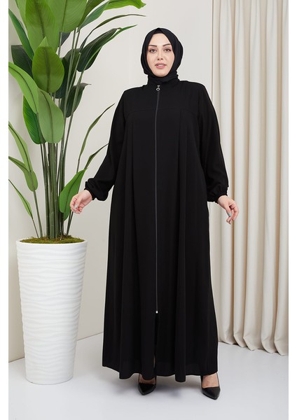 Medine Ipeği Tesettür Pile Detaylı Ferace MDC-0165 Siyah