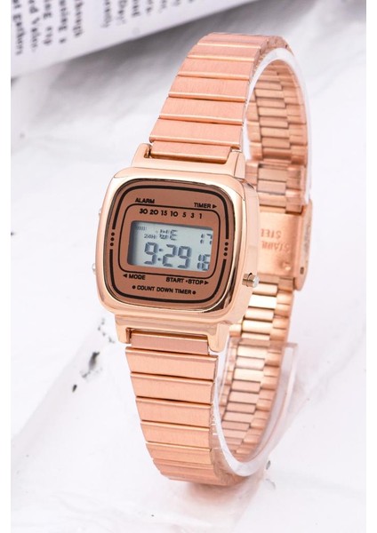 Retro Serisi Küçük Kadran Rose Renkli Çelik Kordon Kadın Kol Saati ST-304234 modelleri