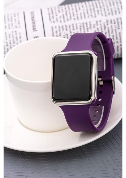 Kadın Gümüş Dokunmatik Mor Renk Silikon Kordon Dijital LED Kol Saati ST-304227 fiyatları