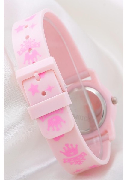 Yeni Model Toz Pembe Kalpli Prenses Tacı Analog 6-13 Yaş Kız Çocuk Kol Saati ST-304187 fiyatları