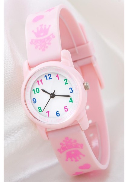Yeni Model Toz Pembe Kalpli Prenses Tacı Analog 6-13 Yaş Kız Çocuk Kol Saati ST-304187 modelleri