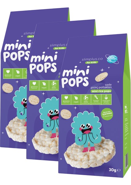 3 Paket Mini Pops Atıştırmalık Pirinç Patlakları 30G