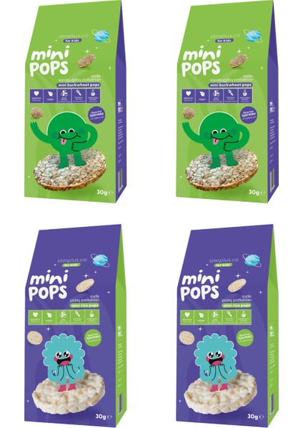 4'lü Paket Mini Pops Pirinç Patlakları ve Mini Pops Karabuğday Patlakları 30G
