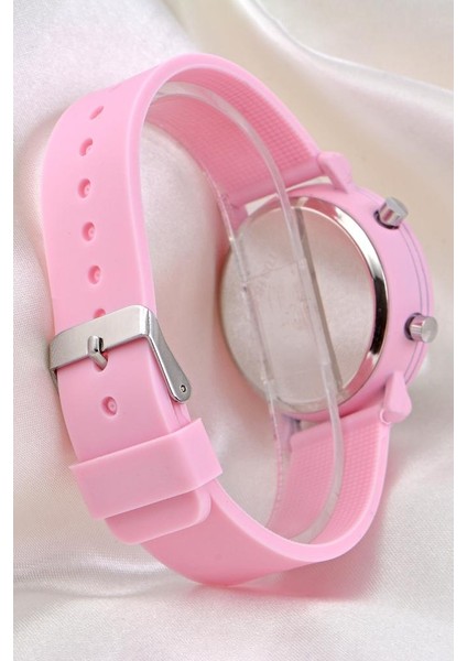Toz Pembe Renk Silikon Kordon Orta Kasa LED Kadın Genç Kız Saati ST-304117 modelleri