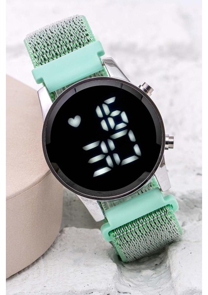 Turkuaz Cırtlı Yapışır Kordon Yeni Moda LED Unisex Kadın Saat Hediyelik ST-304059