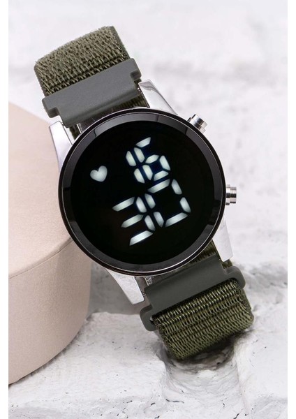Haki Yeşil Cırtlı Yapışır Kordon Unisex Erkek Yetişkin Çocuk Dijital Saat ST-304058 indirimleri