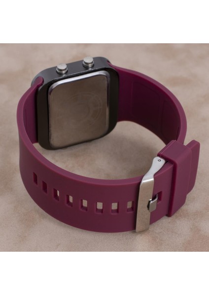 Trend Bordo Renk Siyah Kasa Silikon Kordonlu Dijital Unisex Kadın Kol Saati ST-303952 modelleri