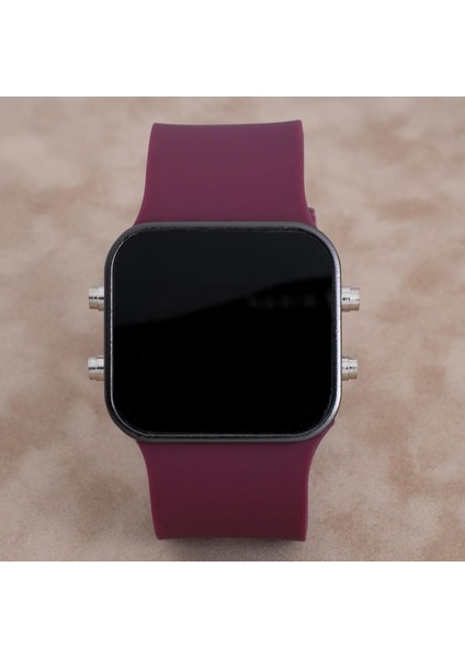 Trend Bordo Renk Siyah Kasa Silikon Kordonlu Dijital Unisex Kadın Kol Saati ST-303952 fırsatları
