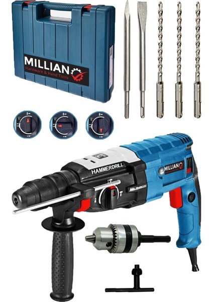 Italyan 3200 W Bakir Sargili Kırıcı Hilti Matkap - Metal Şanzumanlı 5 Adet Uç Yedek Mandrenli