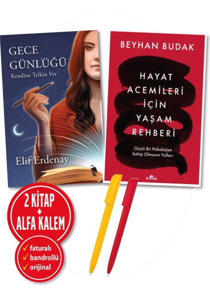 Alfa Kalem+Beyhan Budak(Hayat Acemileri Için Yaşam Rehberi)+Elif Erdenay(Gece Günlüğü)-Yeni 2 Kitap