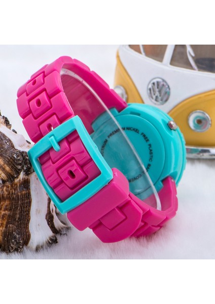 Kalp Tasarımlı Kadran Fuşya Silikon Kordon Turkuaz Çocuk Saati ST-303594 fiyatları