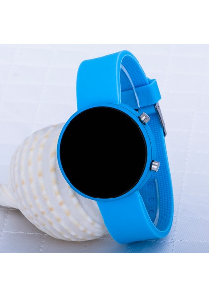 Yuvarlak Dijital LED Ekran Mat Mavi Silikon Kordonlu Unisex Saat ST-303586