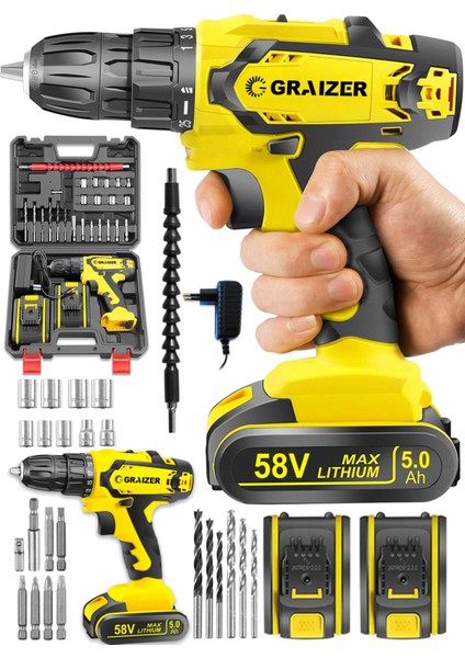 Alman 36 V 5 Ah Darbeli Çift Metal Şanzuman Çift Akülü Şarjli Vidalama Matkap 5 Parça Uç fiyatları