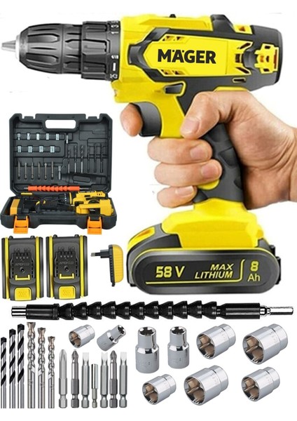 Max Xs Alman 58 Watt 8 Ah Li-Ion Bataryalı Çift Akükü Metal Şanzıman Darbeli Matkap