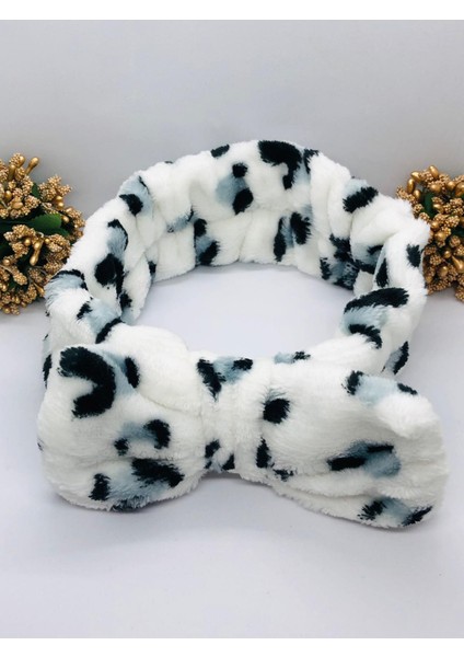 Leoparlı Peluş Fiyonklu Lastikli Bandana