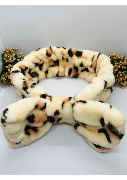 Leoparlı Peluş Fiyonklu Lastikli Bandana