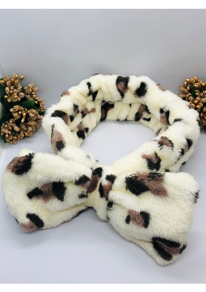 Leoparlı Peluş Fiyonklu Lastikli Bandana