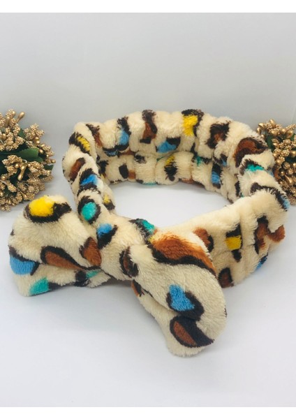 Leoparlı Peluş Fiyonklu Lastikli Bandana