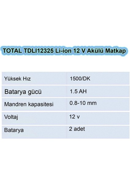 TDLI12325 Çift Akülü Matkap 12V 1,5 Ah Akülü Vidalama Metal Ahşap Beton fırsatları