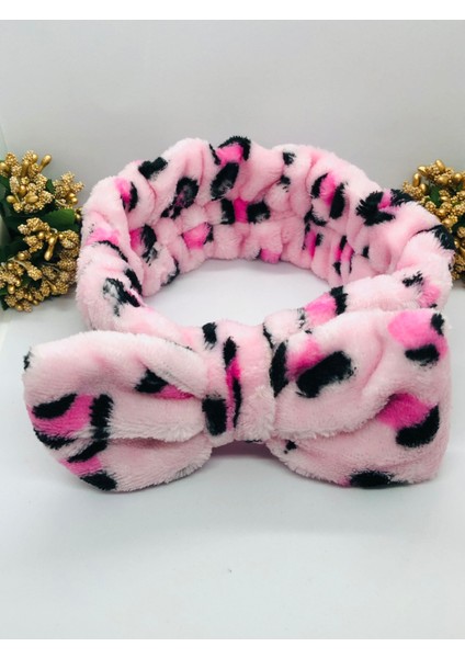 Leoparlı Peluş Fiyonklu Lastikli Bandana