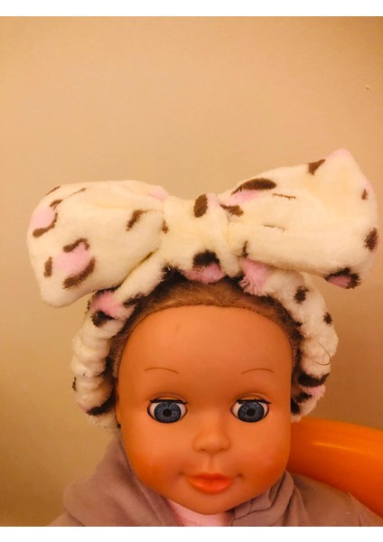 Leoparlı Peluş Fiyonklu Lastikli Bandana