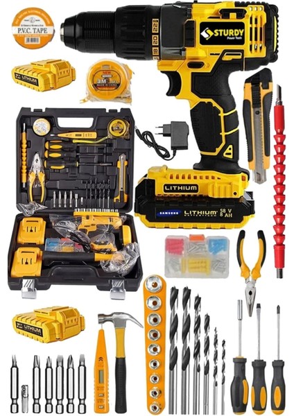 Japon Technology 58V8AH Lion Çift Akülü Turbo Şarjlı Matkap F-199PARÇA Setli