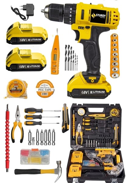 Japon Technology 58V8AH Lion Çift Akülü Metal Şanzuman Turbo Şarjlı Matkap 99 Parça Setli