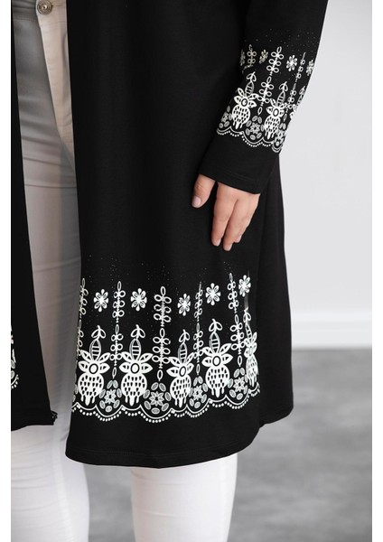 For Esra Bıg Trend Kadın Büyük Beden Kol Etek Ucu Çiçek Desen Baskı Ön Açık Esnek Uzun Viskon Hırka ( Uzunluk 100 cm fiyatları